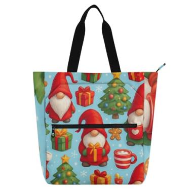 Imagem de Gnomos de Natal fofos bolsas de trabalho vermelhas para mulheres lona praia livro tote com zíper bolsa feminina infantil com compartimentos
