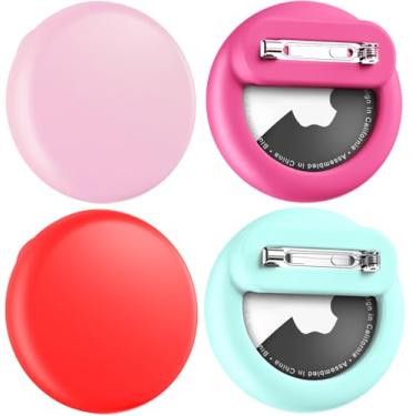 Imagem de Air Tags - Pacote com 4 capas ocultas para Apple AirTag Tracker com pino de segurança, antiperda para crianças, bebês, idosos, bagagem, sapatos, roupas, mochila - rosa vermelha rosa verde vermelha