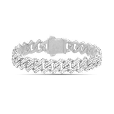 Imagem de True Religion Conjunto de cristal 12 mm de largura, pulseira de corrente cubana masculina banhada a ródio