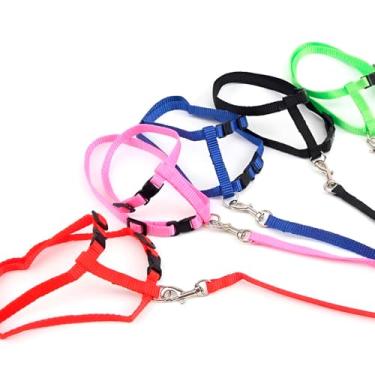 Imagem de Coleira Peitoral Ajustável para Gatos com Guia, Poliéster e Aço, Circunferência Pescoço 19-33cm, Barriga 24-41cm, Guia 110cm, Cores Variadas