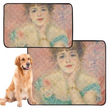 Imagem de TSENQUE Tapetes laváveis para animais de estimação, à prova d'água, tapete para cercadinho de cachorro Renoir, pintura de retrato de animais de estimação, tapete de xixi para gatos, filhotes, tapetes