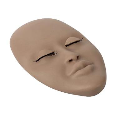 Imagem de Cryfokt Cabeça de Manequim de Cílios, Material de Borracha Premium, Design Facial para Iniciantes, Prática de Extensão de Cílios para Salão de Beleza, Modelo de Exibição (Castanho Escuro)