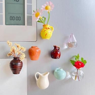 Imagem de 6 peças de mini ímãs de geladeira de vaso de cerâmica, ímãs de geladeira de vaso de plantas 3D, podem ser anexados ao para decorar armários de armazenamento de cozinha.