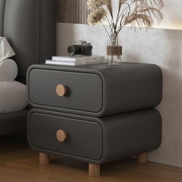 Imagem de Modern Bedside Table Wood, Leather Finish, Sturdy Legs, Large-capacity Double Drawer Design, Rounded Corners, Smooth Drawer Slides, Suitable for Bedrooms.(D,35 * 40 * 50cm/14 * 16 * 20in)