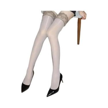 Imagem de Meias Altas De Malha Brilhante Para Mulheres plus Size Com Acabamento 