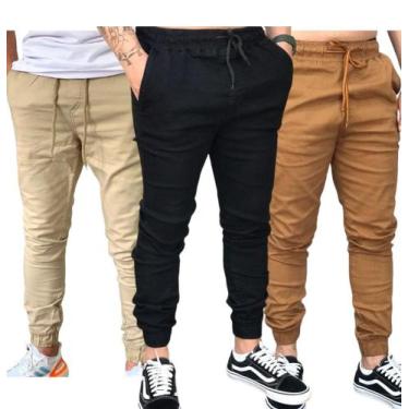 Imagem de Kit 3 Calças Jeans Masculinas jogger Dia a Dia Varias Cores punho ajus