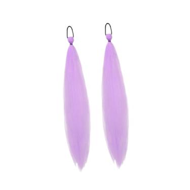 Imagem de Kokiya 2 peças de extensão de cabelo rabo de cavalo com cordão elástico, fibra sintética a altas temperaturas, para cosplay, Roxo Claro