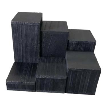 Imagem de Dynwave Conjunto de 6 expositores quadrados de madeira para joias, perfumes e outros artigos de decoração, ideais para mesas, lojas de calçados e espaços, Preto