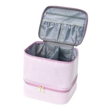 Imagem de FashionCha Estojo organizador de esmaltes para viagem, bolsa com zíper, nécessaire de maquiagem, organizador de suprimentos para unhas de camada dupla para uso, Rosa