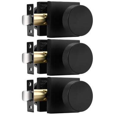 Imagem de Probrico Puxadores de porta pretos interiores, maçaneta de porta de passagem para armário de corredor, maçaneta quadrada de porta de armário com maçaneta redonda, pacote com 3