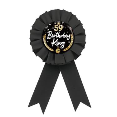 Imagem de Broche It's My 59th Birthday Tinplate Badge Pin, Black Rosete Happy 59th Birthday Button Button, 59 Birthday King Button for Men, Fifty Nine Award Ribbon Brooch Party Supplies