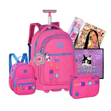 Imagem de Kit Mochila Rodinha Escolar Rb Rebecca Bonbon Carrinho Estojo E Lancheira Notebook (Rosa)