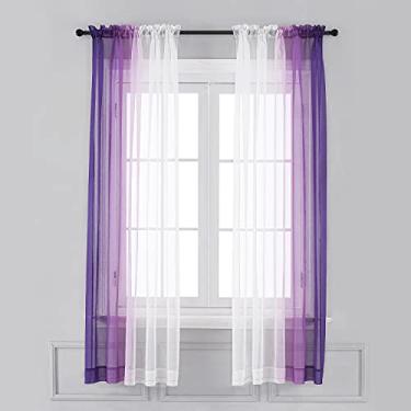Imagem de Cortinas Translúcidas Ombre - Painéis de Cortina Janela com Bolso para Varão Semi-Voile Gradiente Faux Linen Quarto e Sala Estar Conjunto 2