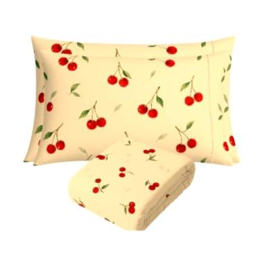 Imagem de Jogo de Lençol Estampado Cereja com Ponto Palito, Percal 180 Fios, Solteiro Casal Queen (PALHA, QUEEN)