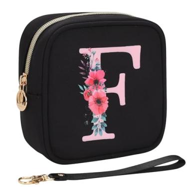 Imagem de Relavel Bolsa de maquiagem pequena inicial para bolsa, presentes personalizados para mulheres, meninas, bolsa de cosméticos de viagem com compartimento para cartão, mini bolsa de batom com alça