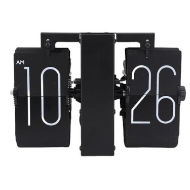 Imagem de Fockety Relógio Flip retrô, Relógio de Mesa Mecânico Automático de Plástico de Aço Inoxidável Vintage Com Função de Página de Inversão Automática, para Decoração de Mesa de Sala de (Preta)