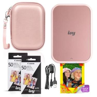 Imagem de Canon Mini impressora fotográfica Ivy 2 (rosa blush) - Bluetooth, impressão de dispositivos iOS e Android, inclui 110 impressões Zink Sticky-Back, barra de luz LED, capa protetora e cabo USB