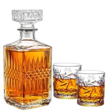 Imagem de Decanter Garrafa Whisky Licor Vidro Luxo 2 Copo Relevo 280ml - CASAMBI