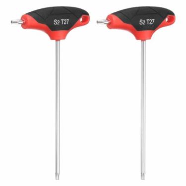 Imagem de HARFINGTON 2 chaves Torx com cabo em T T27 S2 chave em T de extremidade dupla de aço chave de fenda Torx chave sextavada ferramenta para manutenção doméstica automotiva, vermelho preto