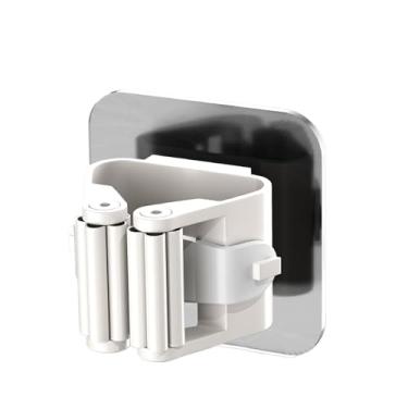 Imagem de O suporte de vassoura montado na parede para esfregões e vassouras, com ganchos autoadesivos e sem furos, é adequado para residências