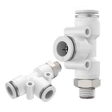 Imagem de 1 peça PD Conector rápido pneumático branco tipo T T rosca externa de latão PT1/8 "1/10.2 cm 3/8 "1/5.1 cm M5 mangueira de tubo PU 4 6 8 10 12 mm (PD12-01)