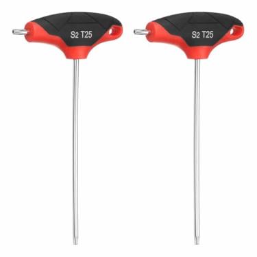 Imagem de HARFINGTON 2 peças de chave Torx com cabo em T T25 S2 chave em T de extremidade dupla de aço chave chave Torx chave sextavada ferramenta para manutenção doméstica automotiva, vermelho preto