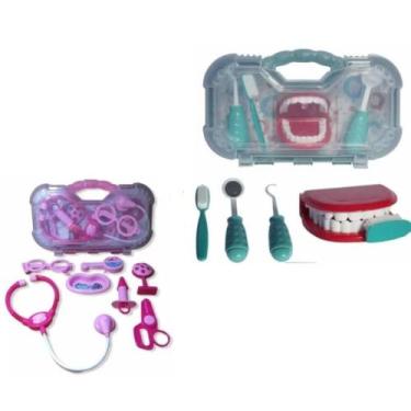 Imagem de Maleta kit dentista Verde e Kit Médico Rosa Brincando e Aprendendo Pro