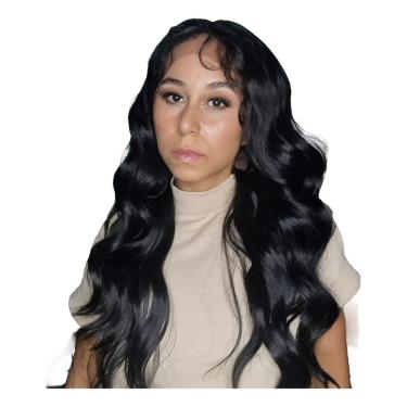 Imagem de Lace Front Preta Ondulada Baby Hair Tela Na Nuca Fibra