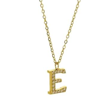 Imagem de tincolia Colar com 26 letras inglesas, acessórios de zircão, aço titânio, feminino, banhado a ouro, pingente colorido - E