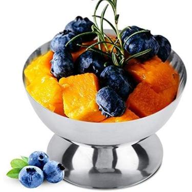 Imagem de Tomotato Tigela de sorvete, copo de sorvete de aço inoxidável de 200 ml, copos de sobremesa, tigela pequena fofa de sundae prateada (1, curta)