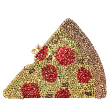 Imagem de Usuisy Novidade 3D Pizza Shape Bolsa feminina de cristal clutch noite festa baile jantar strass clutch bolsas e bolsas, mini, Multi 1, Mini
