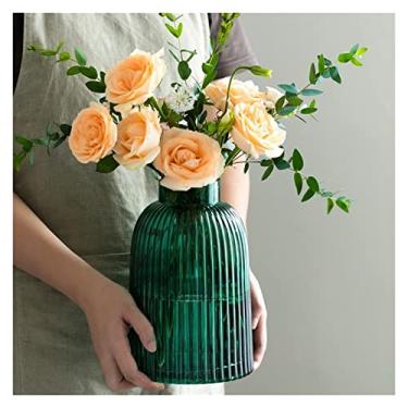 Imagem de KEG801302 Vasos de vidro transparente listrado recipiente hidropônico delicado arranjo de flores para sala de estar, mesa de jantar, vaso de flores (grande)