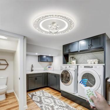 Imagem de Luminária de teto LED grande em formato de anel, moderna, para sala de estar, com controle remoto para dimerização, 110W, com iluminação mapeável, em metal preto, 3000K-6500K, lustre criativ