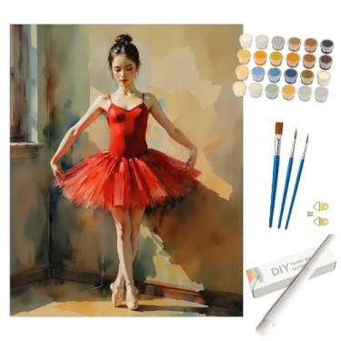 Imagem de Kit de pintura de balé por números para adultos – Bailarina DIY em vestido vermelho enrolado em tela 40,6 x 50,8 cm, conjunto de tinta acrílica, adequado para iniciantes, arte de dança para decoração