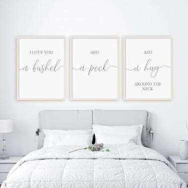 Imagem de 3 peças I Love You A Bushel And A Peck And A Hug Around The Neck Impressão em Tela Poster Pintura Imagens para Casa Acima da Cama Decoração de Quarto Principal com Moldura Interna de Madeira