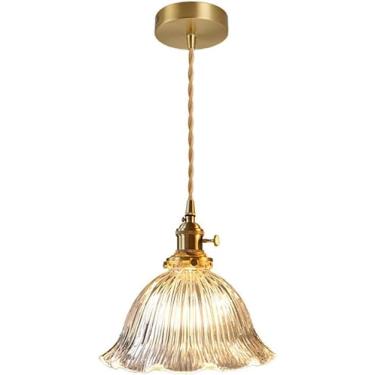 Imagem de Luminária pendente retrô para pia de ilha de cozinha E27, estilo antigo, com padrão geométrico, lustre de vidro decorativo, mini luminária de teto para quarto, sala de jantar ou loft (transp