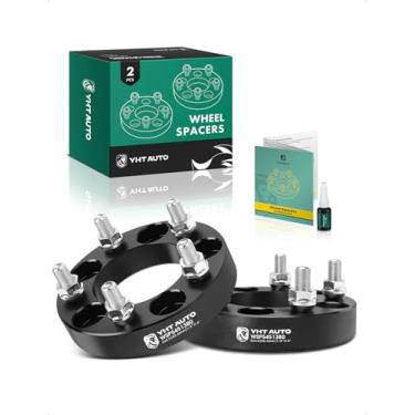Imagem de YHTAUTO Espaçadores de roda 5 x 4,5 polegadas de 3,8 cm para Jeep Grand Cherokee, Wrangler, Ford, Dodge, Lincoln, Mercury, Pontiac Model 5 x 114,3 mm Espaçadores de pneu com 1/2 pinos 82,5 mm furo do cubo 5 pinos 2 peças adaptador preto