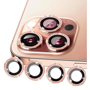 Imagem de Compatível com iPhone 17, 17 Pro, 17 Pro Max, protetor de lente de câmera com glitter, pacote com 3+1 (como extra), proteção contra arranhões e quedas, mantém a qualidade da foto, design brilhante