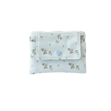 Imagem de Carteira feminina com suporte de cartão de camada dupla, porta-moedas de grande capacidade, organizador multifuncional de identidade e cartão bancário, Azul