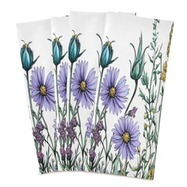 Imagem de xigua Conjunto de 4 panos de prato de cozinha Wildflowers, macios e altamente absorventes de secagem rápida para limpeza de pratos e limpeza manual, 71 x 45 cm