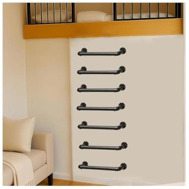 Imagem de Escada de metal montada na parede – Sótão resistente, escada de saída do poço da janela do porão, trailer, loft, dormitório – altura ajustável para uso doméstico e comercial (preto, escada de 7