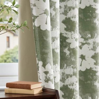 Imagem de Cortinas florais verdes 100% blackout, vintage, 246 cm de espessura, conjunto de 2 painéis para sala de estar, isolamento térmico, chenille, cortina de textura escurecida, quarto, cortinas de flores