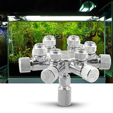 Imagem de Regulador de Divisor CO2 para Tanque Aquário com Válvula Ajuste Fino 6 Saídas Conecte Múltiplos Difusores um Único Cilindro Liga Alumínio Cobre Fácil Instalar Tanques Peixes