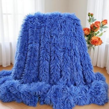 Imagem de Cobertor de pelúcia super macio capa de sofá de pele felpuda quente Qulit aconchegante cobertor de sofá para o inverno (153 x 199 cm, azul royal)