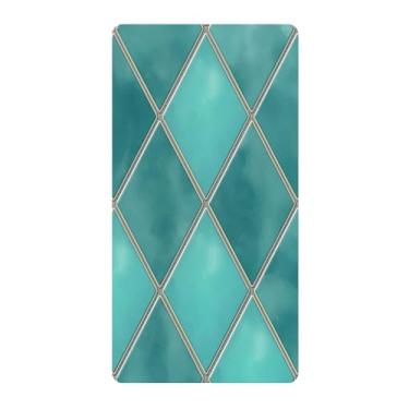 Imagem de Blueangle Lençol de berço padrão para berço infantil - Lençóis de algodão macio e respirável com xadrez geométrico aquarela azul-petróleo (135)