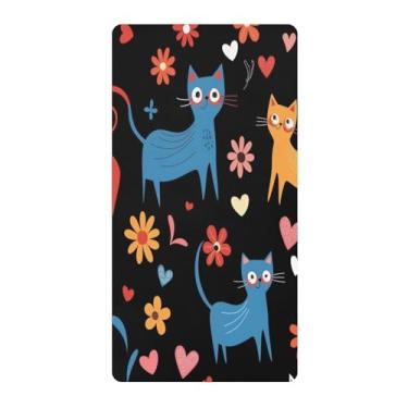 Imagem de Blueangle Lençol de berço padrão para berço infantil - Lençóis de algodão macio e respirável com gatos coloridos (585)