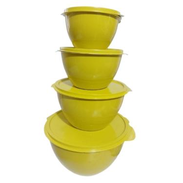 Imagem de Kit 5 Potes Plástico Redondo Tigela Com Tampa Fecha Fácil
