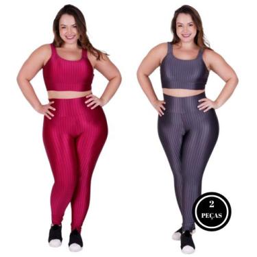 Imagem de Kit 2 Conjunto Fitness Plus Size Academia Top e Legging 46 48 50 - C4 