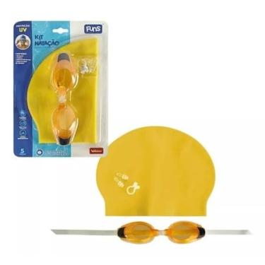 Imagem de Kit Natação Infantil 4 Peças Completo Óculos Touca E Protetores Ouvido e Nariz- Vedação Proteção UV - Funs (Amarelo)