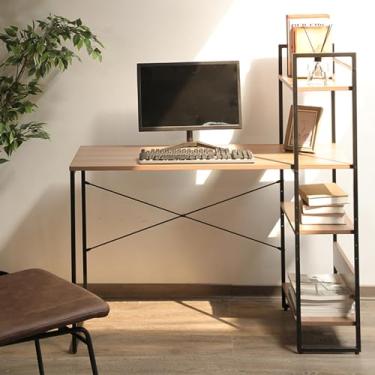 Imagem de Mesa de jogos integrada, mesa pequena dupla face com 4 prateleiras, mesa, sala de estar, mesa de computador e quarto, branca, amarela, nogueira, fácil de montar (nogueira) (nogueira)